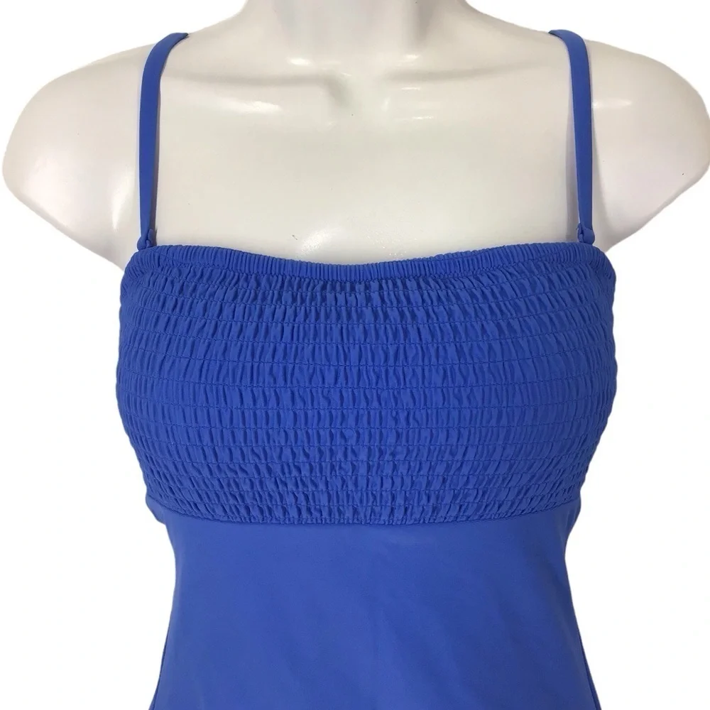J Crew Blue Smocked One Piece Swimsuit  Size Small